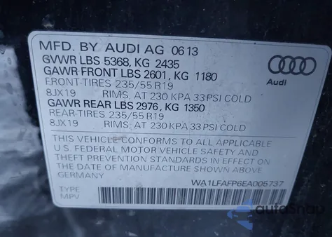 2014 Audi Q5 2.0T Premium from USA, damaged, VIN WA1LFAFP6EA005737